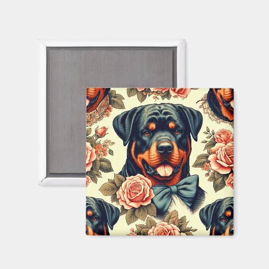 Retro Rottweiler Illustration Magnet (Vorderseite/Rückseite)