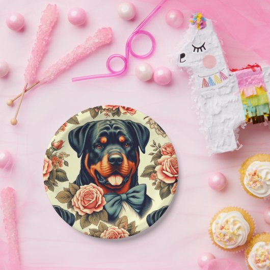 Retro Rottweiler Illustration Pappteller (Party)