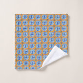 Retro Round Daisy Tile Muster Blau Orange Badhandtuch Set (Waschlappen)