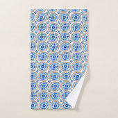 Retro Round Daisy Tile Pattern Blau Badhandtuch Set (Handtuch)