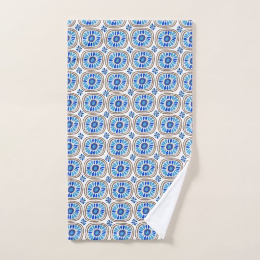Retro Round Daisy Tile Pattern Blau Badhandtuch Set (Handtuch)