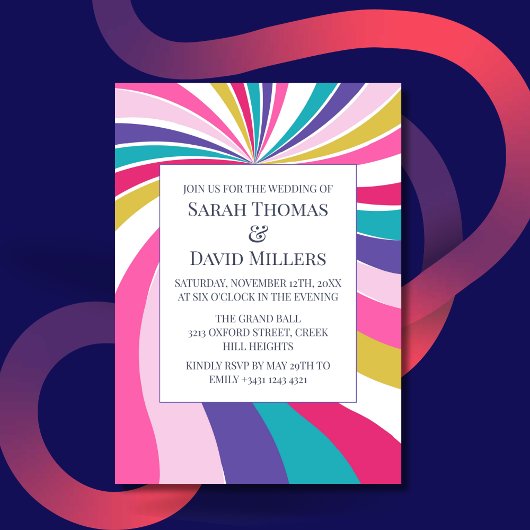 Retro Round Swirl Psychedelic Wedding Einladung