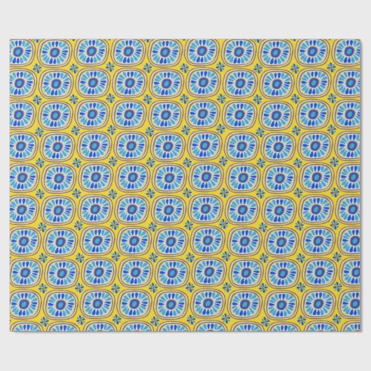 Retro Round Tiles Mexico Daisy Muster Gelb Farbe Geschenkpapier (Flach)