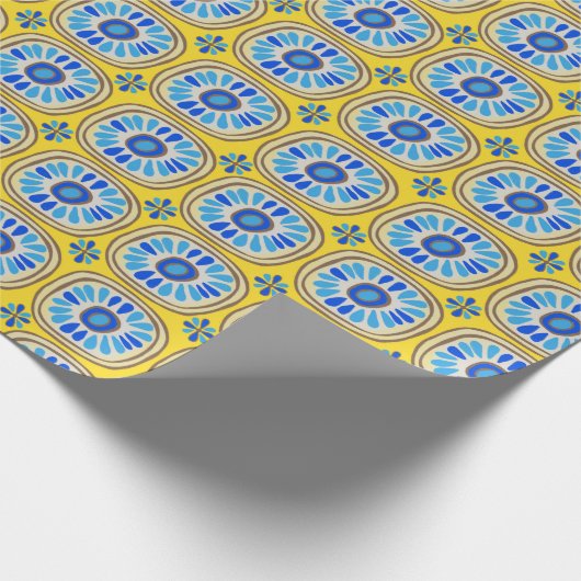 Retro Round Tiles Mexico Daisy Muster Gelb Farbe Geschenkpapier (Ecke)