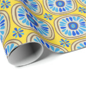 Retro Round Tiles Mexico Daisy Muster Gelb Farbe Geschenkpapier (Rolleneckpunkt)