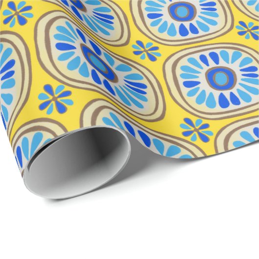 Retro Round Tiles Mexico Daisy Muster Gelb Farbe Geschenkpapier (Rolleneckpunkt)