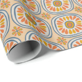 Retro Round Tiles Mexico Daisy Muster Orange Blue Geschenkpapier (Rolleneckpunkt)