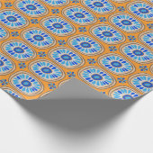 Retro Round Tiles Mexico Daisy Muster Orange Blue Geschenkpapier (Ecke)