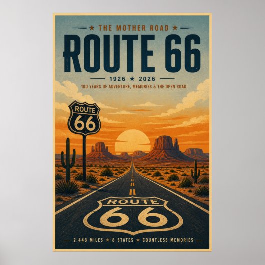 Retro Route 66 Centennial Wüstenkunst Poster (Vorne)