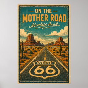 Retro Route 66 Mother Road Wüstenlandschaft Poster