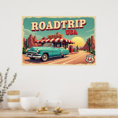 Retro Route 66 Road Trip - Lebhafte Landschaft Poster (Küche)