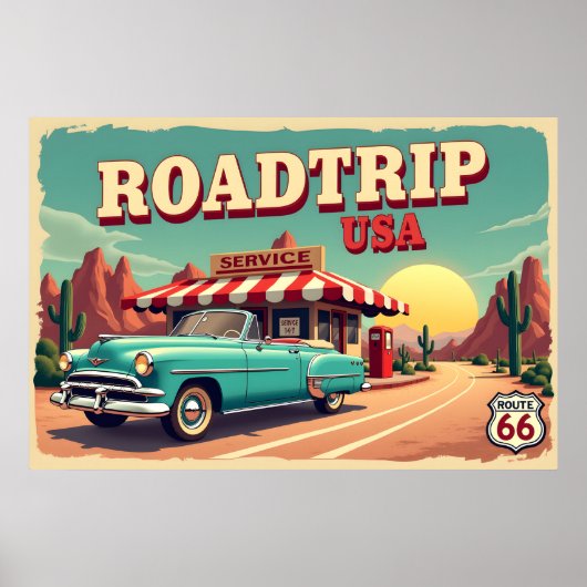 Retro Route 66 Road Trip - Lebhafte Landschaft Poster (Vorne)