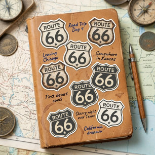 Retro Route 66 Schild 16 Aufkleber Bogen verwitter