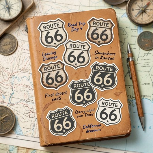 Retro Route 66 Schild 16 Aufkleber Bogen verwitter
