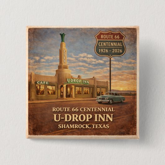 Retro Route 66 Shamrock Texas Roadside Geschenk Button (Vorderseite)