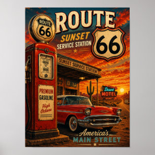 Retro Route 66 Sunset Service Station im Vintage-S Poster