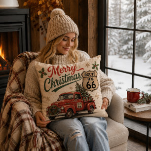 Retro Route 66 Weihnachts-LKW-Dekor Kissen