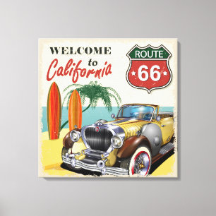 Retro Route 66 "Welcome to California" Poster, Leinwanddruck