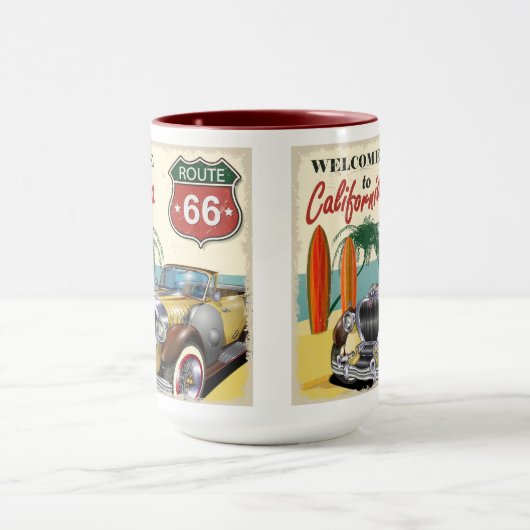 Retro Route 66 "Welcome to California" Poster, Tasse (Zentrum)