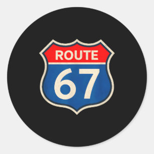 Retro Route 67 Meme Sechs Sieben Aura Energie Numm Runder Aufkleber