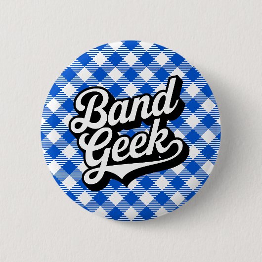 Retro Royal Blau Marching Band Geek Gingham Button (Vorderseite)