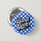 Retro Royal Blau Marching Band Geek Gingham Button (Vorne & Hinten)