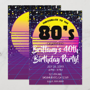 Retro-Rückblick auf die 80er Jahre Lila Gelbe Sonn Einladung