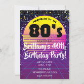 Retro-Rücklauf zum Lila Gelben Sun-Party der 80er  Einladung (Vorderseite)