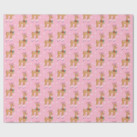 Retro Rudolph Reindeer in Rosa Geschenkpapier (Flach)