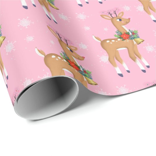 Retro Rudolph Reindeer in Rosa Geschenkpapier (Rolleneckpunkt)