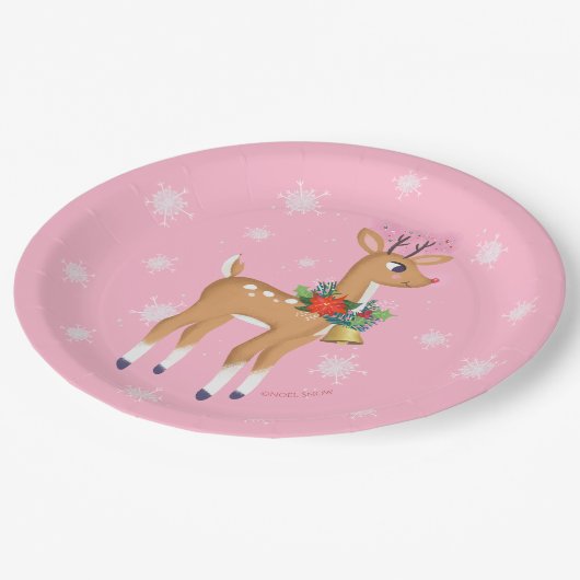 Retro Rudolph Reindeer Papierplatte Pappteller (Schrägansicht)