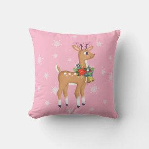 Retro Rudolph Reindeer Pink Throw Kissen