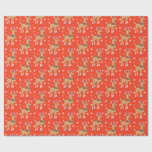 Retro Rudolph Reindeer Red Geschenkpapier (Flach)