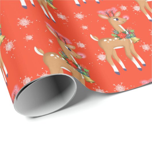 Retro Rudolph Reindeer Red Geschenkpapier (Rolleneckpunkt)