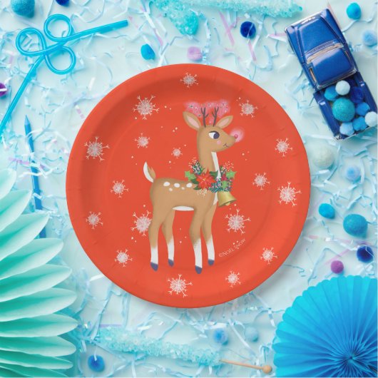 Retro Rudolph Reindeer Red Pappteller (Party)