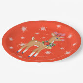 Retro Rudolph Reindeer Red Pappteller (Schrägansicht)