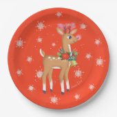 Retro Rudolph Reindeer Red Pappteller (Vorderseite)