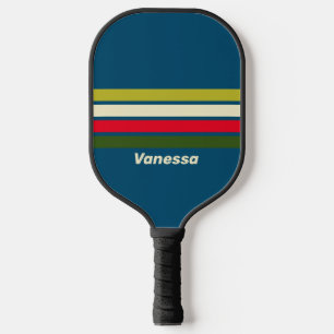 Retro Rugby quer gestreift mit Namen Pickleball Schläger