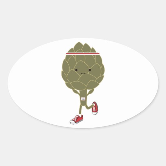 Retro Running Artichoke Ovaler Aufkleber (Vorderseite)