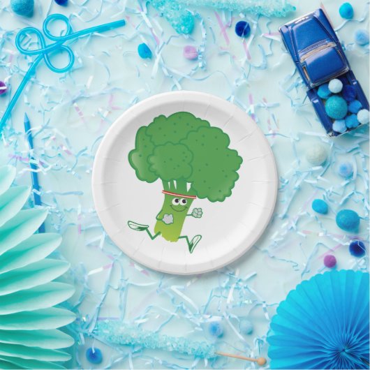 Retro Running Broccoli Pappteller (Party)