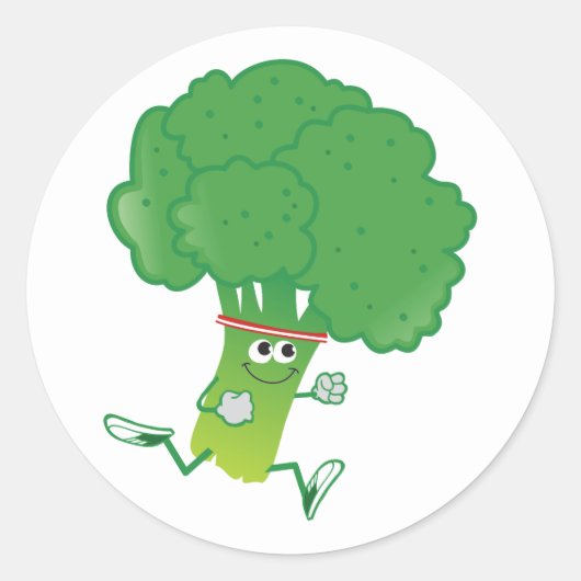 Retro Running Broccoli Runder Aufkleber (Vorderseite)