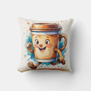Retro Running Coffee Cup Kissen