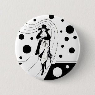 Retro Runway Model, Vintag Art Deco Mode Button