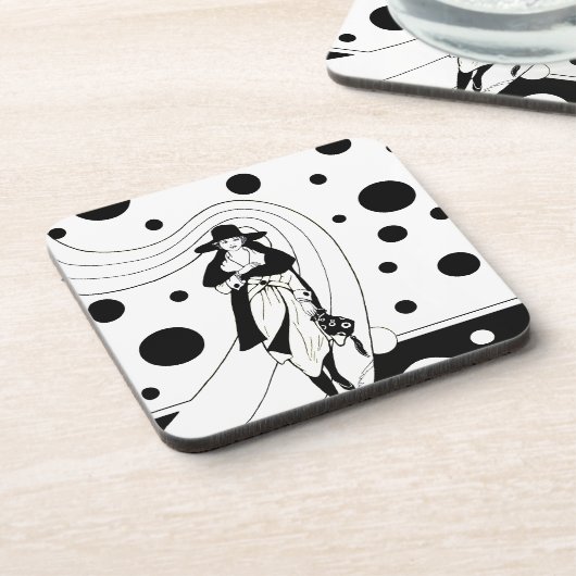 Retro Runway Model, Vintag Art Deco Mode Getränkeuntersetzer (Linke Seite)