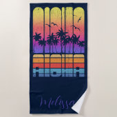 Retro Rustic Aloha Palm Beach House Urlaub Strandtuch (Vorderseite)