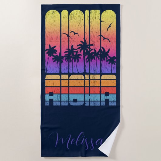 Retro Rustic Aloha Palm Beach House Urlaub Strandtuch (Vorderseite)