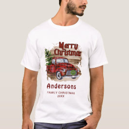Retro Rustic Christmas Buffalo Red Truck Holiday T-Shirt