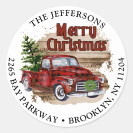 Retro Rustic Christmas Return Address Label Runder Aufkleber