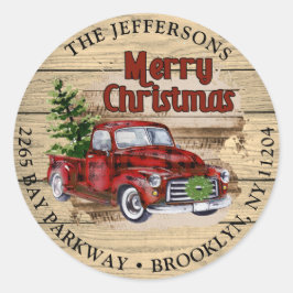 Retro Rustic Christmas Return Address Label Runder Aufkleber