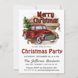 Retro Rustic Farm Red Truck Weihnachts-Party Einladung